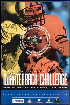 1992 Football Quarterback Challenge Multi-Signed by Quarterback Club Members Including Elway, Kelly & Young Framed Poster (PSA/DNA)